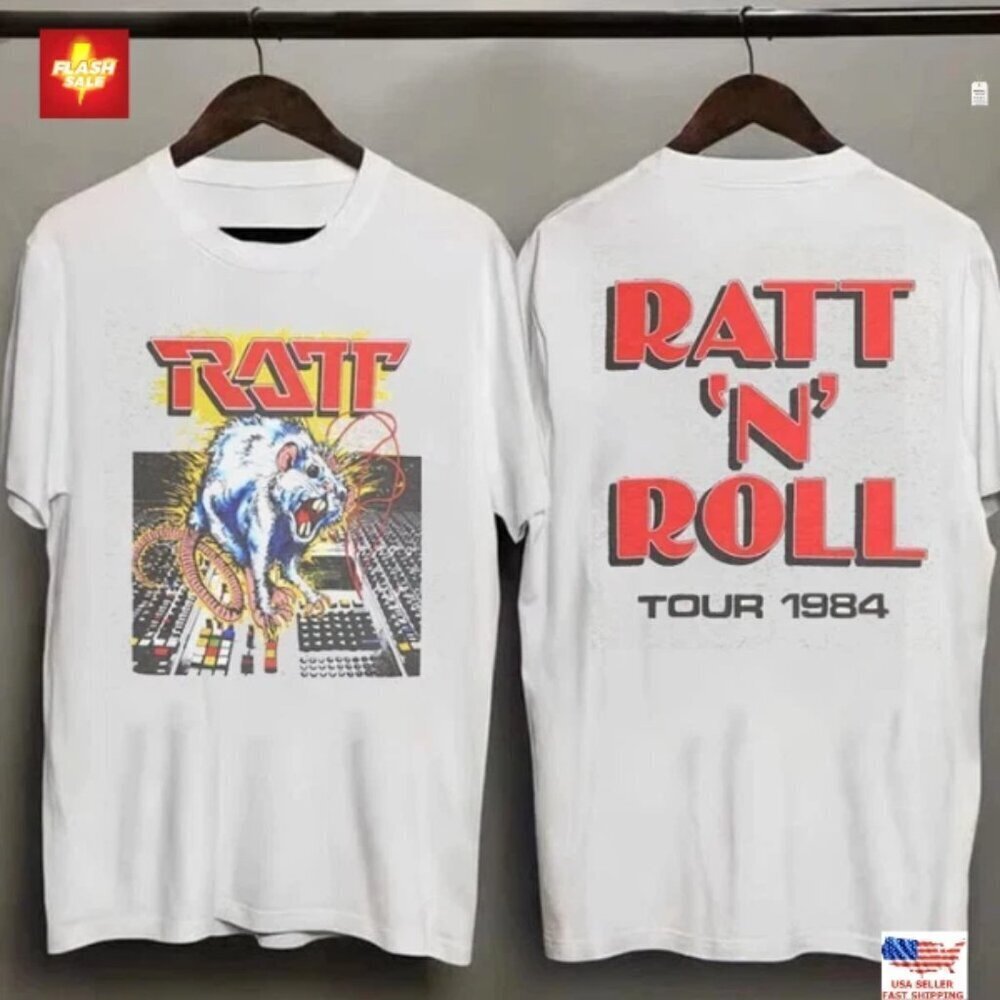 VTG 1984 Ratt N Roll Tour Out Of The Cellar Glam Metal 2 Sided T-Shirt .